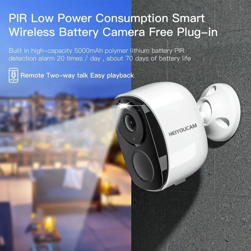 JXJ Smart Low Power Security Camera WiFi Remote Access 1080P HD Night Vision 10m IR PIR Motion Detection Indoor Outdoor Use IP65 Waterproof