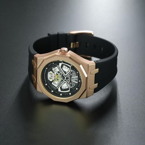 BARAMON Men s Skeleton Quartz Watch  For Businessmen  Trendsetters  Active Lifestyles  Waterproof Sport-Style Wristwatch with Adjustable Silicone Strap