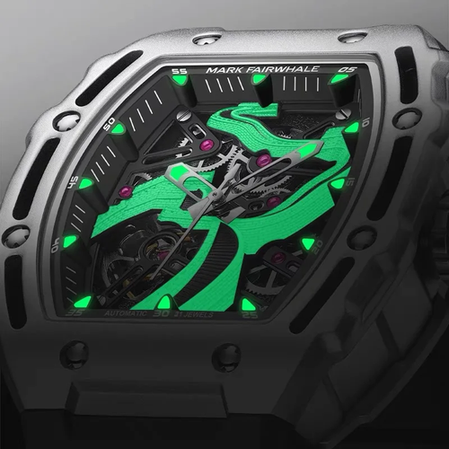 MARK FAIRWHALE Great Wall Automatic Skeleton Watch - Luminous 3D Carved Dial｜50M Water Resistance｜Men's Sports Chronograph