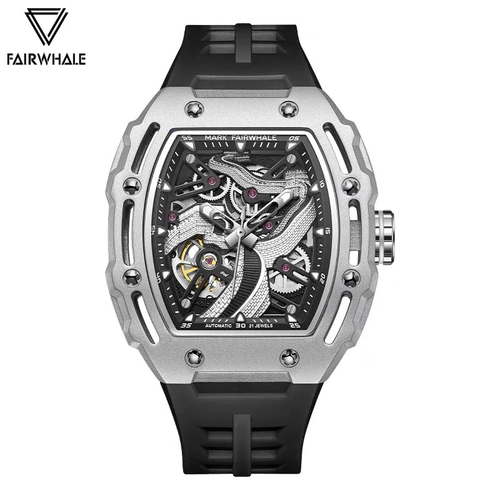 MARK FAIRWHALE Great Wall Automatic Skeleton Watch - Luminous 3D Carved Dial｜50M Water Resistance｜Men's Sports Chronograph