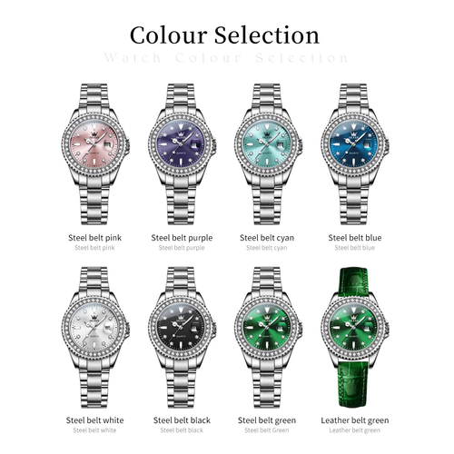 2025 New OLEVS OLEVS9945 Women's Fashion Quartz Watch - 34mm Coated Glass Dial with 30M Waterproof, Luminous Calendar Display, Original Premium Quartz Movement, 11mm Ultra-Thin Design, Flat Top Conical Crown & Single Fold Clasp