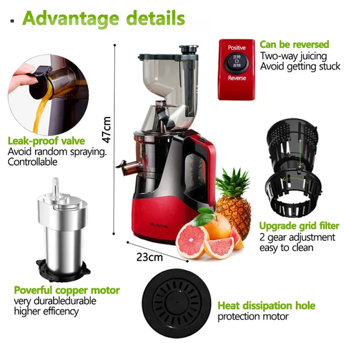 Home Electric Juicer 1000ML Large Capacity Dual Speed 50RPM and 12000RPM Pulp Separation One Touch for Juice Soy Milk Smoothie Ice Cream ABS Body 0.5L Pulp Container Max Juice Output 1501ml Low Speed Nutrient Extraction