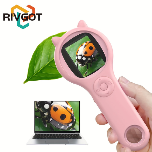 RIVGOT Portable Microscope 2 IPS Screen 200MP Camera 8 Adjustable Lights Photo Video Recording SD Card Slot Kids Science Explorer Perfect for Birthdays Christmas Back to School