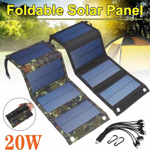 20W Portable Solar Foldable Charger Bag – All-in-One 1 Adapter for 10+ Chargers, USB 5V Output | Compatible with Various Chargers | Ideal for Outdoor, Camping & Emergency Use | Phone Charging | Solar-Powered | Perfect for Multiple Festivals