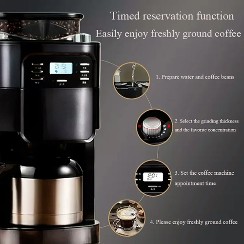 MR1028 Fully Automatic Coffee Machine 850W Conical Burr 1L Large Tank 8Cup OneTouch Brewing American Espresso Latte MultiFunction Ideal for Home