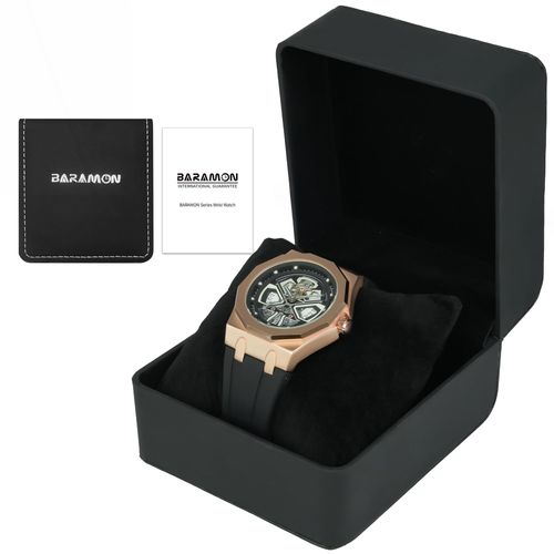 BARAMON Men s Skeleton Quartz Watch  For Businessmen  Trendsetters  Active Lifestyles  Waterproof Sport-Style Wristwatch with Adjustable Silicone Strap