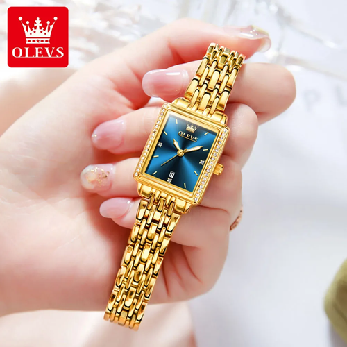 OLEVS Women's Square Quartz Watch - 26 * 23mm Coated Glass Dial, 30M Waterproof, Original Quartz Movement, 9mm Ultra-Thin, Fashion Calendar Watch for Business & Casual