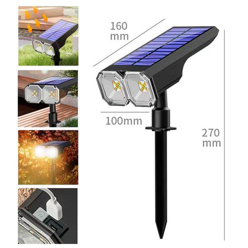 Solar & USB Powered LED Spot Light – 2 Adjustable Colors, Outdoor Landscape,Garden Wall Lamp