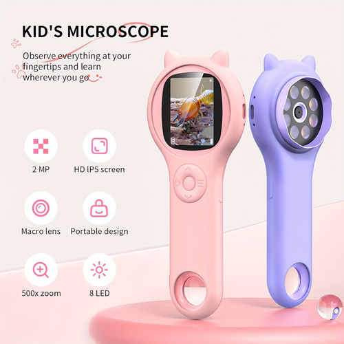 RIVGOT Portable Microscope 2 IPS Screen 200MP Camera 8 Adjustable Lights Photo Video Recording SD Card Slot Kids Science Explorer Perfect for Birthdays Christmas Back to School