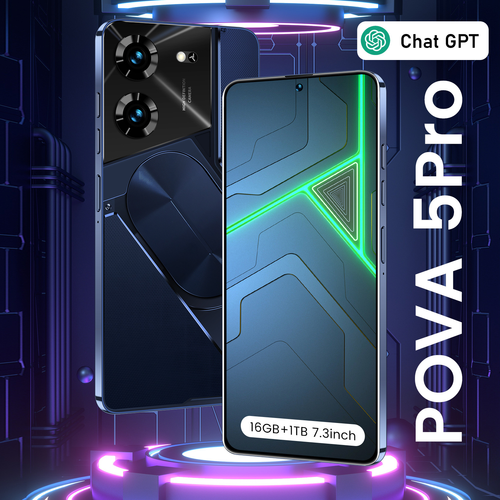 Flagship 2025 Pova 5 Pro 6.9 Extra Large Screen Smartphone with 16GB RAM and 1TB ROM featuring MediaTek Dimensity Processor 5000mAh Long Battery with 33W Fast Charging 120Hz Gaming Display running Android 13 Dual SIM support and 64MP Quad Camera