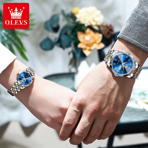 2025 New OLEVS Couple's Quartz Watches Set – Matching His & Hers with Luminous Calendar & Date, 30M Waterproof, Stainless Steel Strap, 40mm Men's & 27mm Women's Round Dial