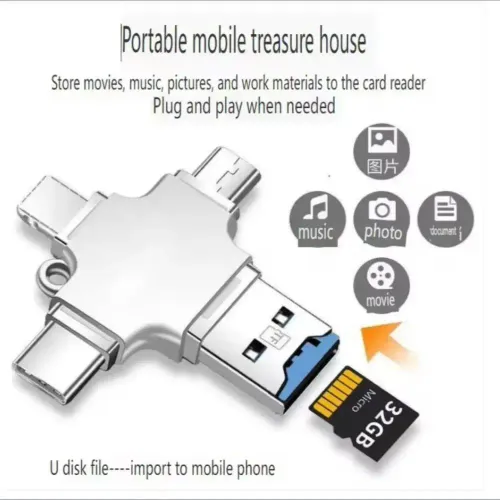 4 In 1 Memory 128 GB Micro SD Card Reader For IPhone Ipad Android Mac PC Camera Type C Lighting Usb C Android Reader Portable Reader