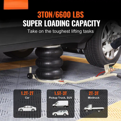 Air Jack, 3 Ton(6600 lbs) Triple Bag Air Jack, Air Bag Jack Lift Up to 15.75 Inch, 3-5S Fast Lifting Air Bag Jack for Cars with Long Handle (Beige)