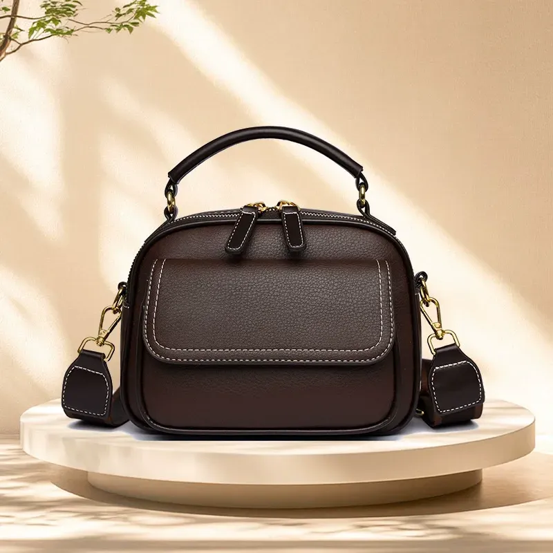 Elegant Double Layer Wide Strap Crossbody Handbag,Adjustable Women Satchels Wide Shoulder Strap Large Capacity W01