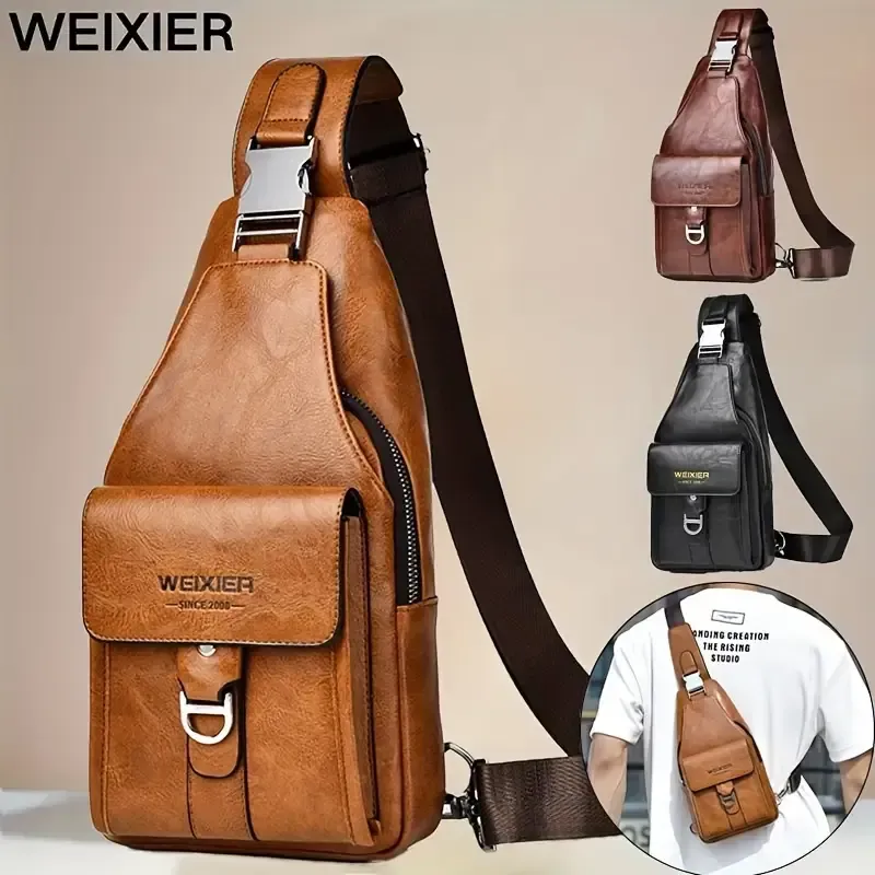 Vintage PU Leather Crossbody Bag for Men