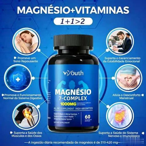 Viyouth Complexo de Magnésio 1000mg - Complexo com 10 Magnésios Elementares e Zinco para Sono Calmo e Relaxamento - Fabricado nos EUA - Suplemento Alimentar para Saúde Capilar, Desintoxicação Digestiva e Equilíbrio de Cortisol - Comprimidos Testados por Terceiros, Fitness, Glicinato de Magnésio, Vitamina
