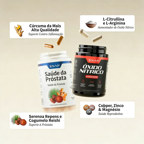 Ultimate Men's Health Bundle - Snap Supplements - Estimulador de Óxido Nítrico 60 cápsulas + Pacote de Saúde da Próstata - Cápsulas de Suplemento Natural - Auxilia a Circulação Sanguínea e a Saúde da Próstata