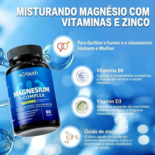 Viyouth Complexo de Magnésio 1000mg - Complexo com 10 Magnésios Elementares e Zinco para Sono Calmo e Relaxamento - Fabricado nos EUA - Suplemento Alimentar para Saúde Capilar, Desintoxicação Digestiva e Equilíbrio de Cortisol - Comprimidos Testados por Terceiros, Fitness, Glicinato de Magnésio, Vitamina