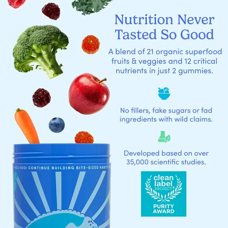 First Day Teens Age 13-17 Multivitamin Gummies - Organic Fruit & Veggie Blend + Vitamins A, B1, B2, B6, E, B12, C, D3 & K2, Zinc & Folate Teen Boy and Teen Girl Gummies Supplement - Organic Multivitamin Gummies for Teens