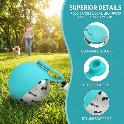 2-in-1 Portable Dog Water Bottle for Small Dogs - Leak-Proof & Compact Dog Travel Water Bottle -Stainless Steel Bottle & Silicone Bowl - Ideal for Walking, Hiking & Travels