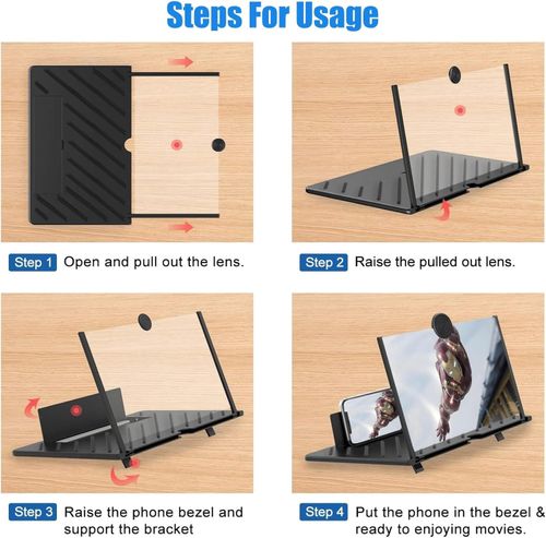 12 Screen Magnifier,3D HD Mobile Phone Magnifier Projector Screen Enlarger for Movies, Videos, and Gaming,Foldable Cell Phone Stand with Screen Amplifier,Supports All Smartphones (Black, 12 inches)
