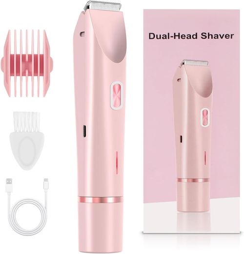 Bikini Trimmer — 2-in-1 Dual-Head Electric Hair Remover for Women (Also Suitable for Men)IPX67 Full-Body Waterproof (Wet & Dry Use Supported) Designed for Intimate Areas, Underarms, Legs, Arms, and Face (Pink)