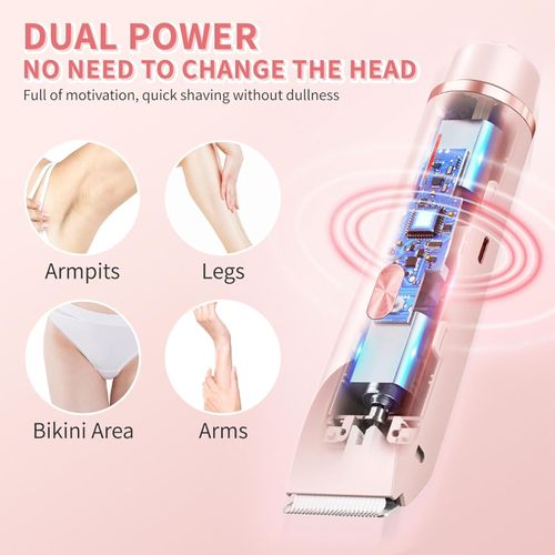Bikini Trimmer — 2-in-1 Dual-Head Electric Hair Remover for Women (Also Suitable for Men)IPX67 Full-Body Waterproof (Wet & Dry Use Supported) Designed for Intimate Areas, Underarms, Legs, Arms, and Face (Pink)