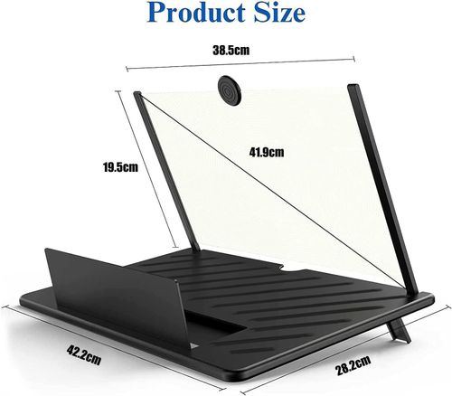 12 Screen Magnifier,3D HD Mobile Phone Magnifier Projector Screen Enlarger for Movies, Videos, and Gaming,Foldable Cell Phone Stand with Screen Amplifier,Supports All Smartphones (Black, 12 inches)