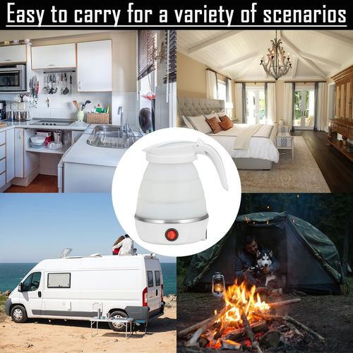 Folding Electric Kettle, US Plug 110V 400W Collapsible Hot Water Kettle with Detachable Power Cord for Desktop (White)