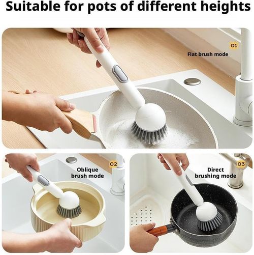 Ergonomic handle flexibly switches between angled & upright modes. Effortlessly cleans pots, dishes & sink corners, ZERO wrist strain, maximum comfort!