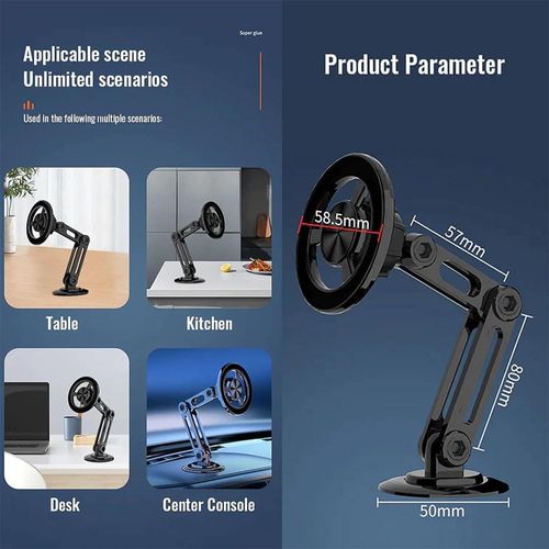 17mm Ball Head Phone Mount with Foldable Magnetic Bracket 360 Rotatable Desktop Wall GPS Magnetic Bracket (Black)