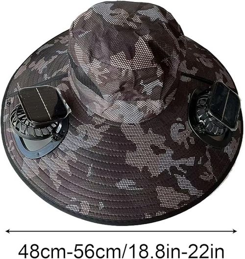 Unisex Fisherman Hat with Built-in Fan — Ideal for Camping, Hiking, Beach Trips, Gardening, and Outdoor Activities 2-in-1 Wide-Brim Sun Hat with Integrated Solar-Powered FanStyle Square Solar Camouflage (Dark Gray)