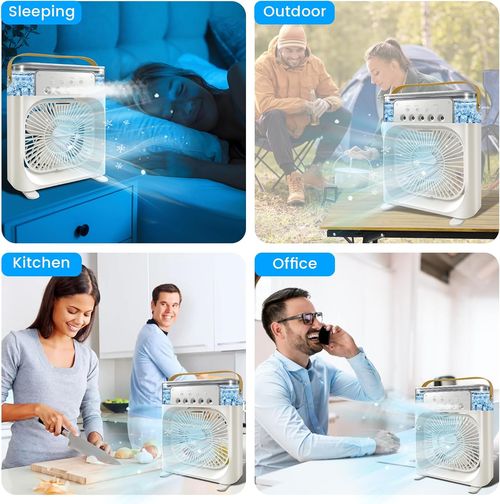 Portable Air Conditioner Fan, Mini Evaporative Air Cooler with 5 Spray Nozzles,3 Wind Speeds,3 Timers, 7 Colors LED Light,600ML Personal AC Unit Fan for Bedroom Office Camping（White）
