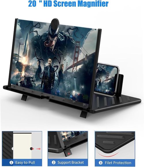 12 Screen Magnifier,3D HD Mobile Phone Magnifier Projector Screen Enlarger for Movies, Videos, and Gaming,Foldable Cell Phone Stand with Screen Amplifier,Supports All Smartphones (Black, 12 inches)