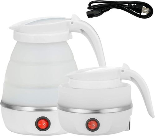 Folding Electric Kettle, US Plug 110V 400W Collapsible Hot Water Kettle with Detachable Power Cord for Desktop (White)