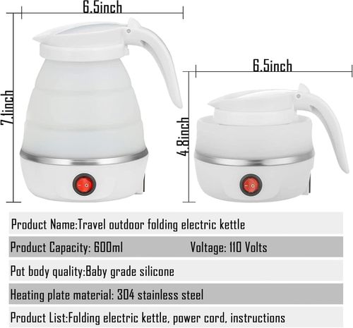 Folding Electric Kettle, US Plug 110V 400W Collapsible Hot Water Kettle with Detachable Power Cord for Desktop (White)