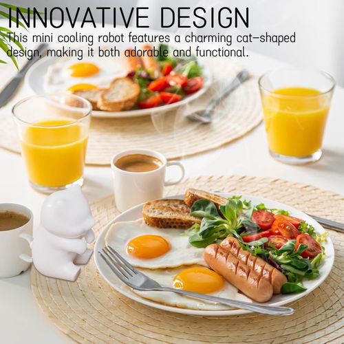 Mini Food Cooling Fan, Rechargeable Cat-Shaped Hot Drinks Cooler Quickly Cooling in 3 Mins for Home Office Travel Coffee Tea Soup Meals(White)