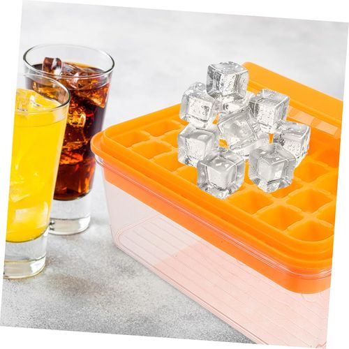 Stackable frozen tray with lid, suitable for making beverages, fruit purees, etc., single-layer design for easy storage (orange).