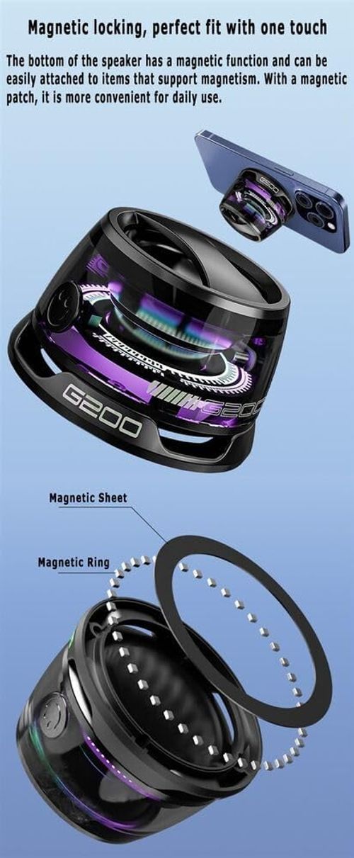 Magnetic Bluetooth speaker, small Bluetooth speaker with multiple RGB color lights, metal phone holder, perfect mini speaker, suitable for shower, indoor, bicycle, car and teen outdoor gift.