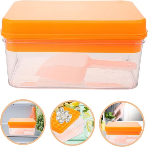 Stackable frozen tray with lid, suitable for making beverages, fruit purees, etc., single-layer design for easy storage (orange).