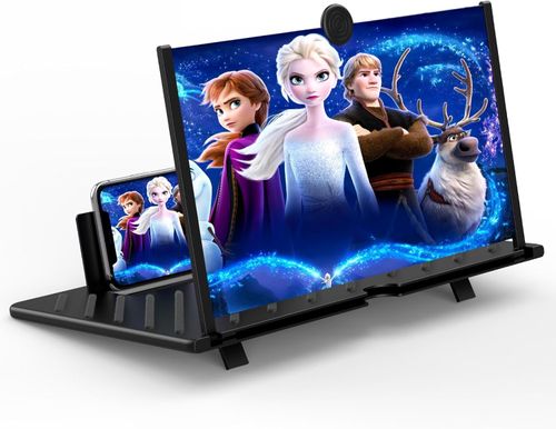 12 Screen Magnifier,3D HD Mobile Phone Magnifier Projector Screen Enlarger for Movies, Videos, and Gaming,Foldable Cell Phone Stand with Screen Amplifier,Supports All Smartphones (Black, 12 inches)