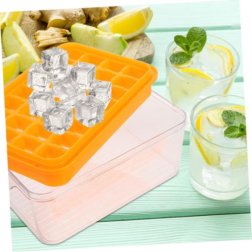 Stackable frozen tray with lid, suitable for making beverages, fruit purees, etc., single-layer design for easy storage (orange).