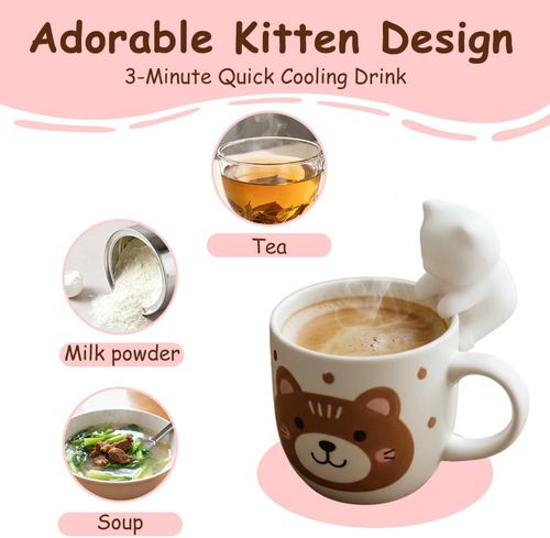Mini Food Cooling Fan, Rechargeable Cat-Shaped Hot Drinks Cooler Quickly Cooling in 3 Mins for Home Office Travel Coffee Tea Soup Meals(White)