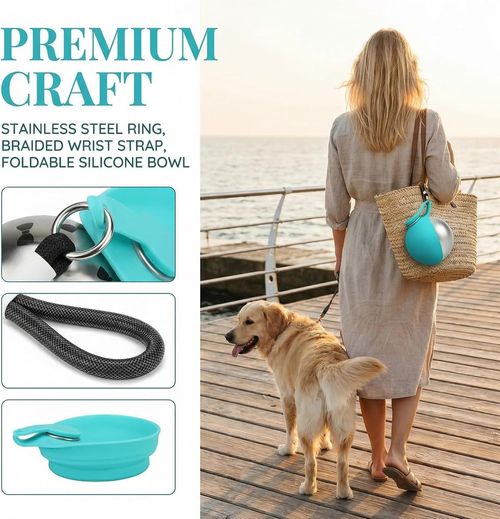 2-in-1 Portable Dog Water Bottle for Small Dogs - Leak-Proof & Compact Dog Travel Water Bottle -Stainless Steel Bottle & Silicone Bowl - Ideal for Walking, Hiking & Travels