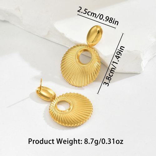 Fashionable Waterproof Alloy Earrings: New Luxury Shell Earrings, Versatile Gold Striped Hollow Stud Earrings for Women