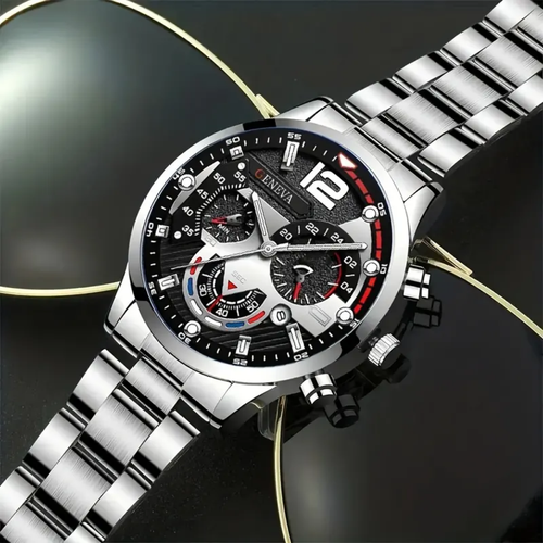 Silver Watch Set (Watch + Bracelet + Necklace + Ring) – Glass Quartz Stainless Steel Strap Wristwatch