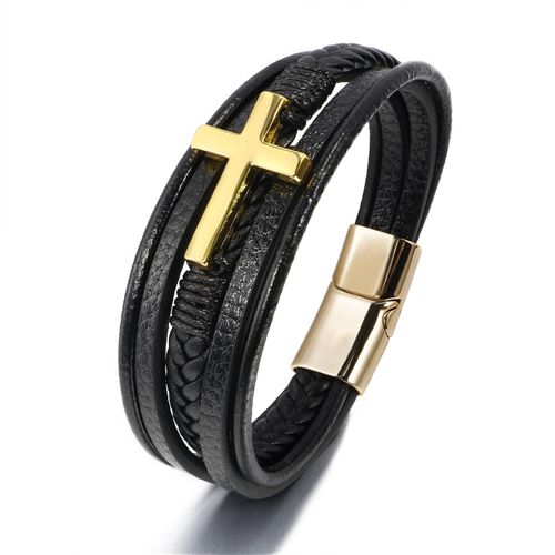 Men's Minimalist Stainless Steel Multi-layer Leather Cord Braided Bracelet - Versatile Leather Wristband