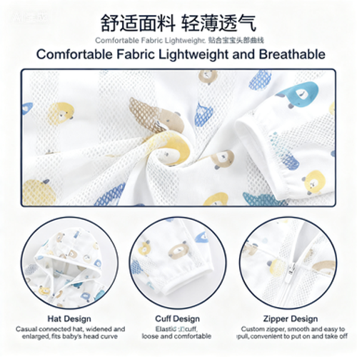 Kids' Lightweight Polyester Jacket – Fluorescent-Free, Sun-Protective, Breathable, Insect-Repellent, For 80cm Height