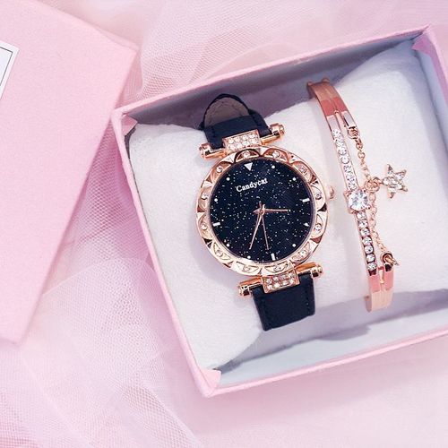 Women's Pink Starry Sky Watch & Bracelet Gift Set – Fashionable Trendy Style