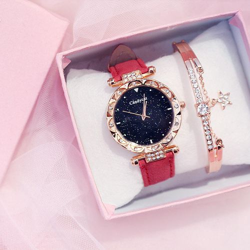 Women's Pink Starry Sky Watch & Bracelet Gift Set – Fashionable Trendy Style